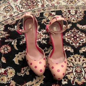 RED Valentino Peach and Fuchsia Polka Dot Ankle-Strap Pumps 40 Made in Italy 🇮🇹